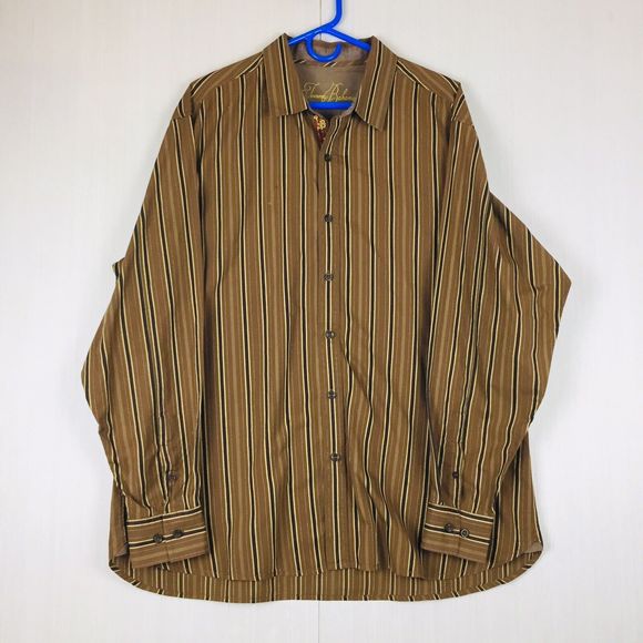 TOMMY BAHAMA Men's Brown Striped Long Sleeve 100% Cotton Dress Shirt Size XL - Picture 1 of 11